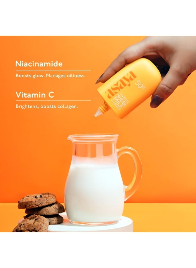 Asaya واقي الشمس أسيا شير ميلك بعامل حماية SPF 50 PA++++ (حماية من أشعة UVA و UVB) | تم اختباره مخبريًا | واقي شمس سائل خفيف الوزن مع النياسيناميد لتفتيح البشرة ودعم حاجزها الطبيعي | تركيبة مائية مناسبة للبشرة المعرضة لحب الشباب | لمسة نهائية غير لامعة وسريع الامتصاص | مناسب للبشرة المعرضة لحب الشباب أو الدهنية أو المختلطة | 50 مل - Image 3